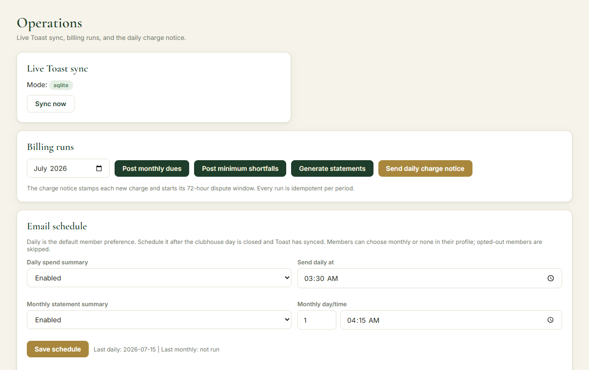 Exact Black Sparrow billing and operational automation screen