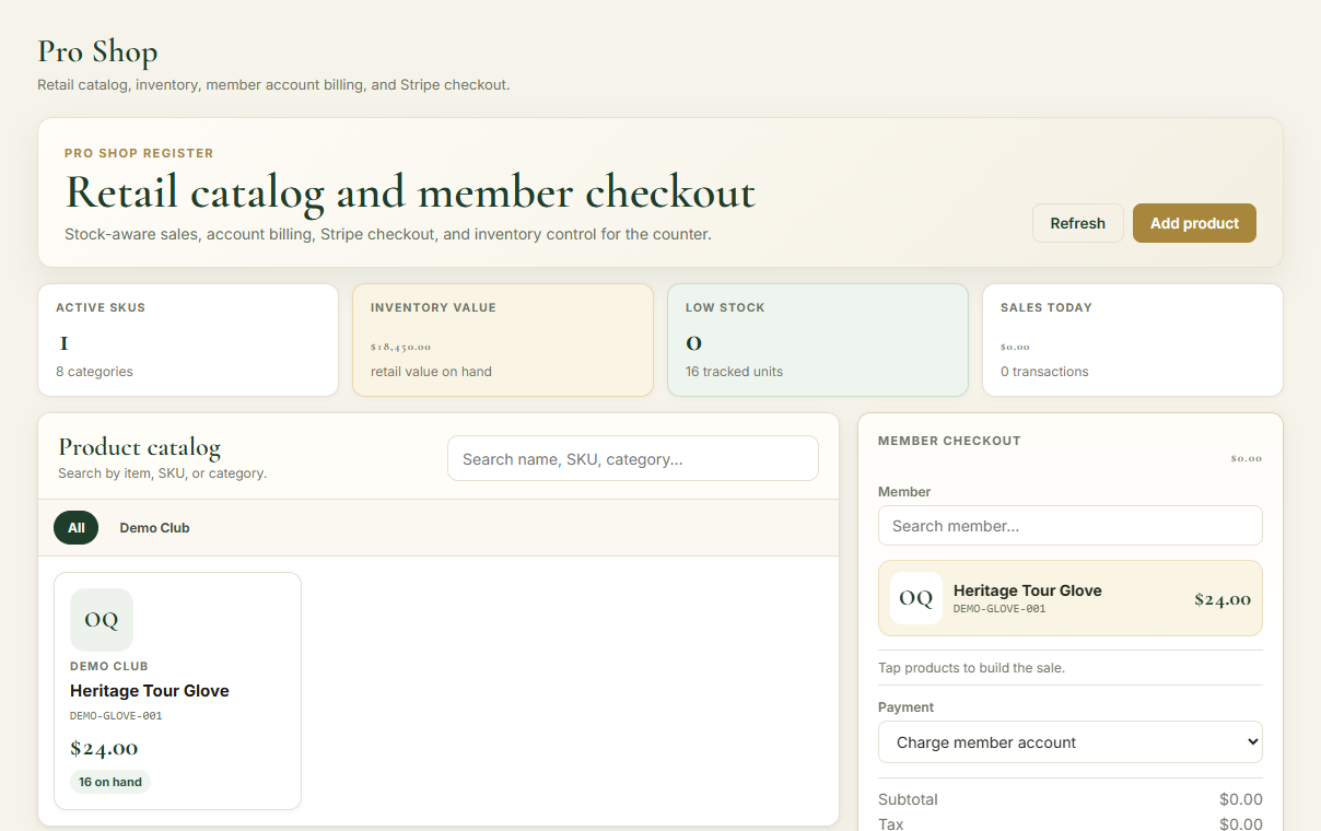 Exact Black Sparrow Pro Shop catalog, inventory and checkout screen using fictional products and values